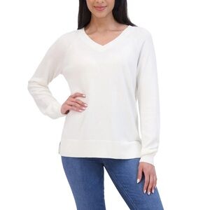Lucky Brand V-Neck White Sweater Soft Knit